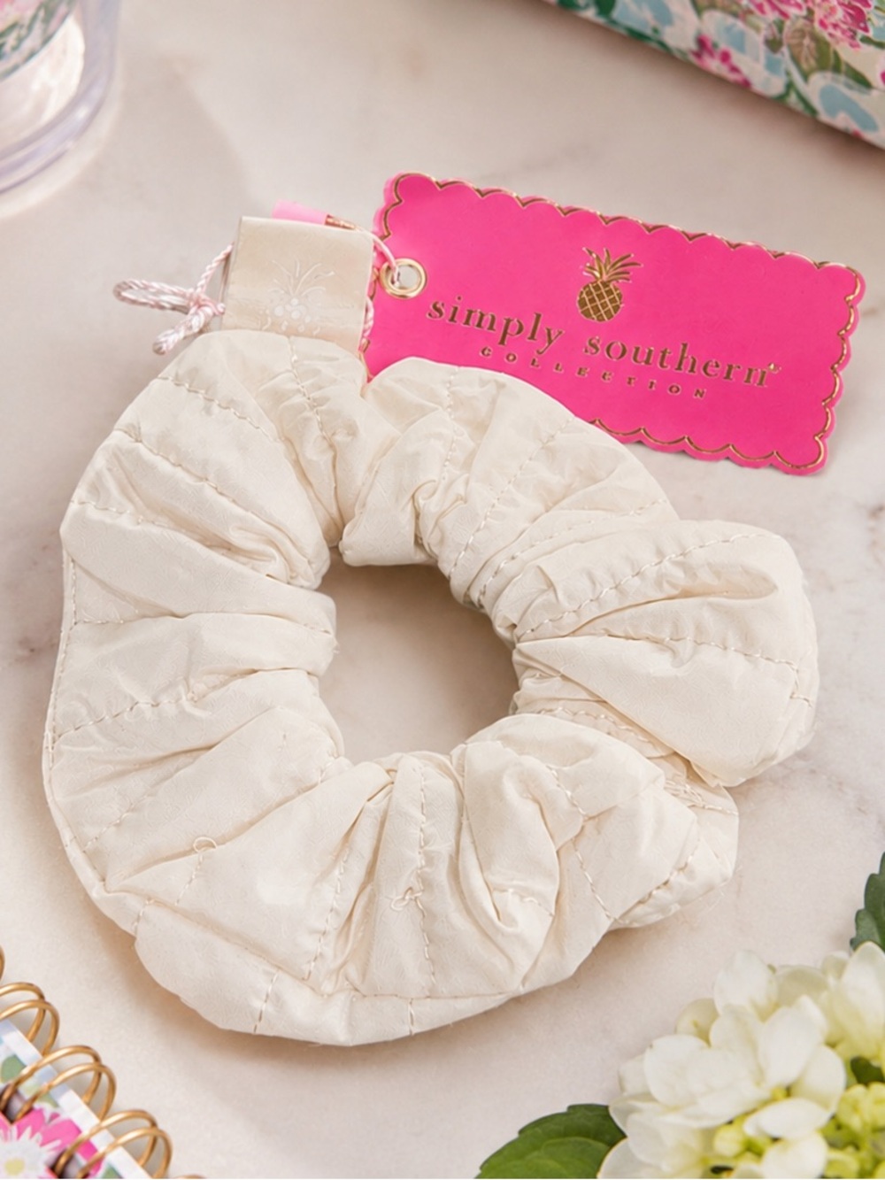 Simply Southern The Puff Quilted White Puffer Scrunchie NWT